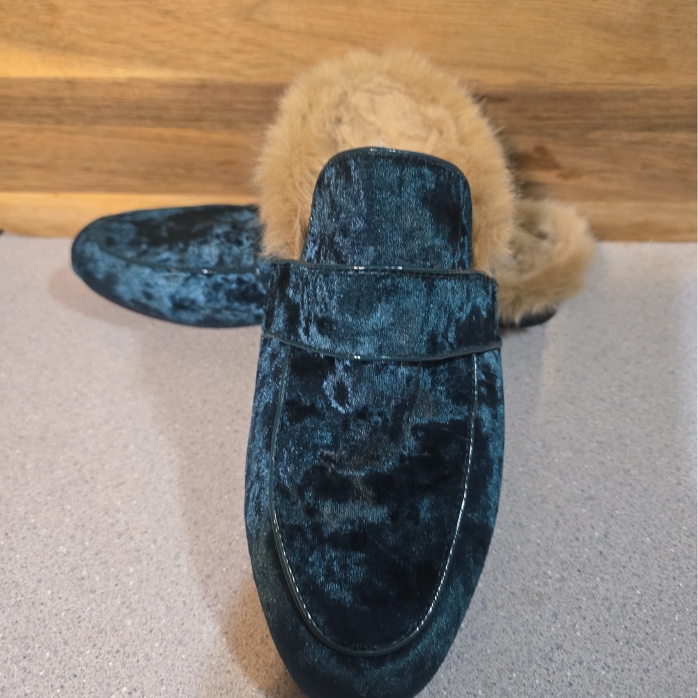 Steve Madden Kaden Velvet Mule Loafers Womens Size 9m Green Faux Fur Lined